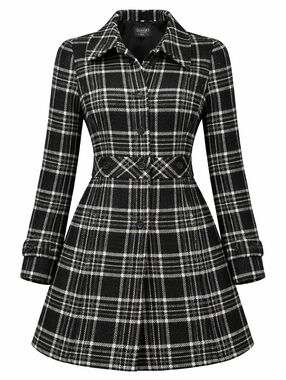 Vintage Novelti For Lindor Wool Blend Plaid Balck & White Women's Pea Coat Sz 16